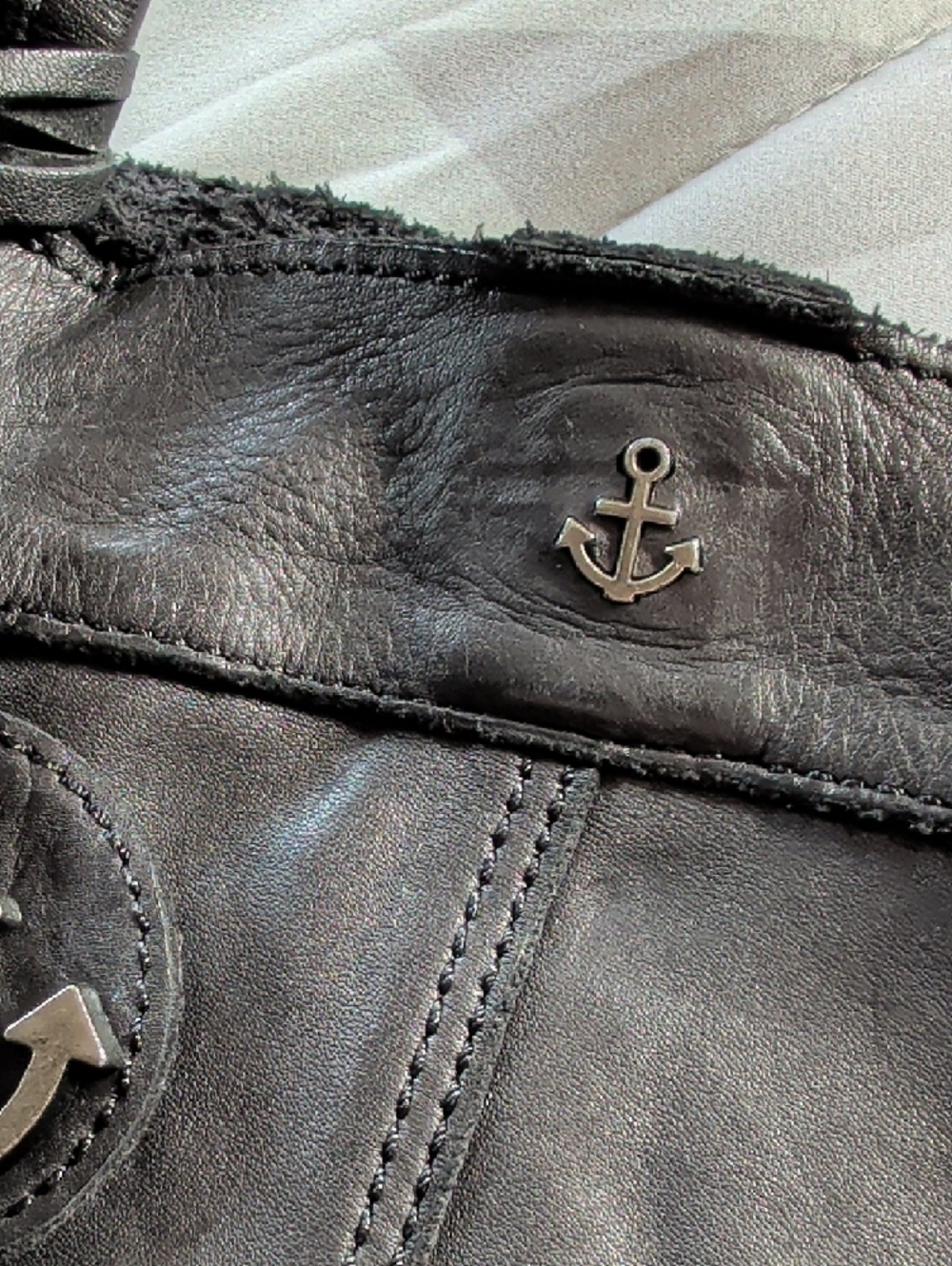 Black Studded Leather Tote with Anchor Accent - Picture 3 of 7